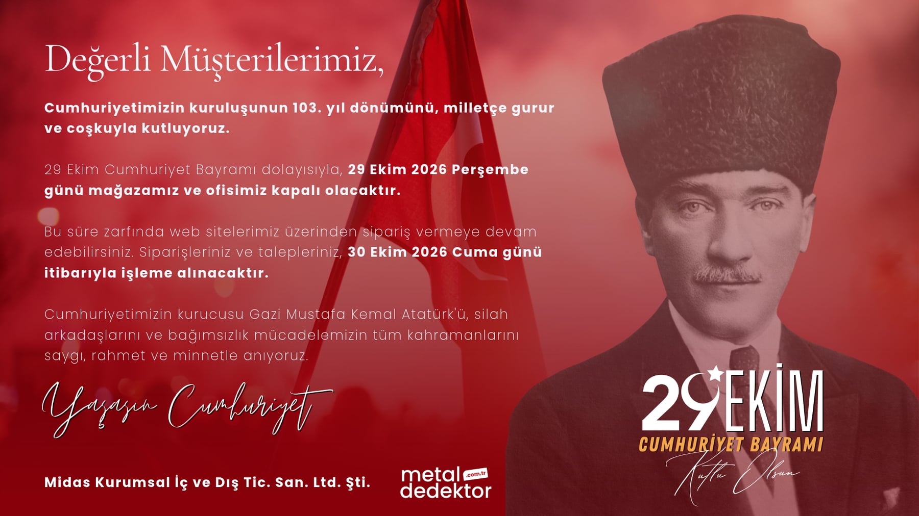 29 Ekim Cumhuriyet Bayramı Duyurusu