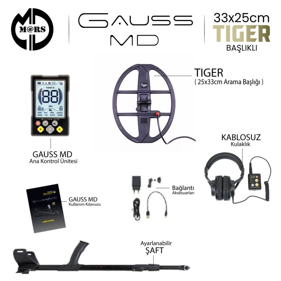GAUSS MD Dedektör – TIGER 33x25,5cm Başlık + Kulaklık
