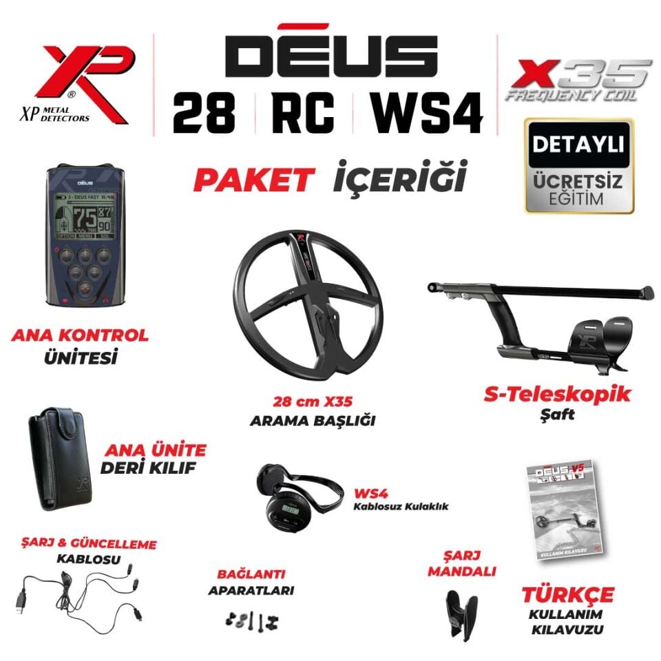Deus Dedektör - 28cm X35 Başlık, WS4 Kulaklık, Ana Kontrol Ünitesi