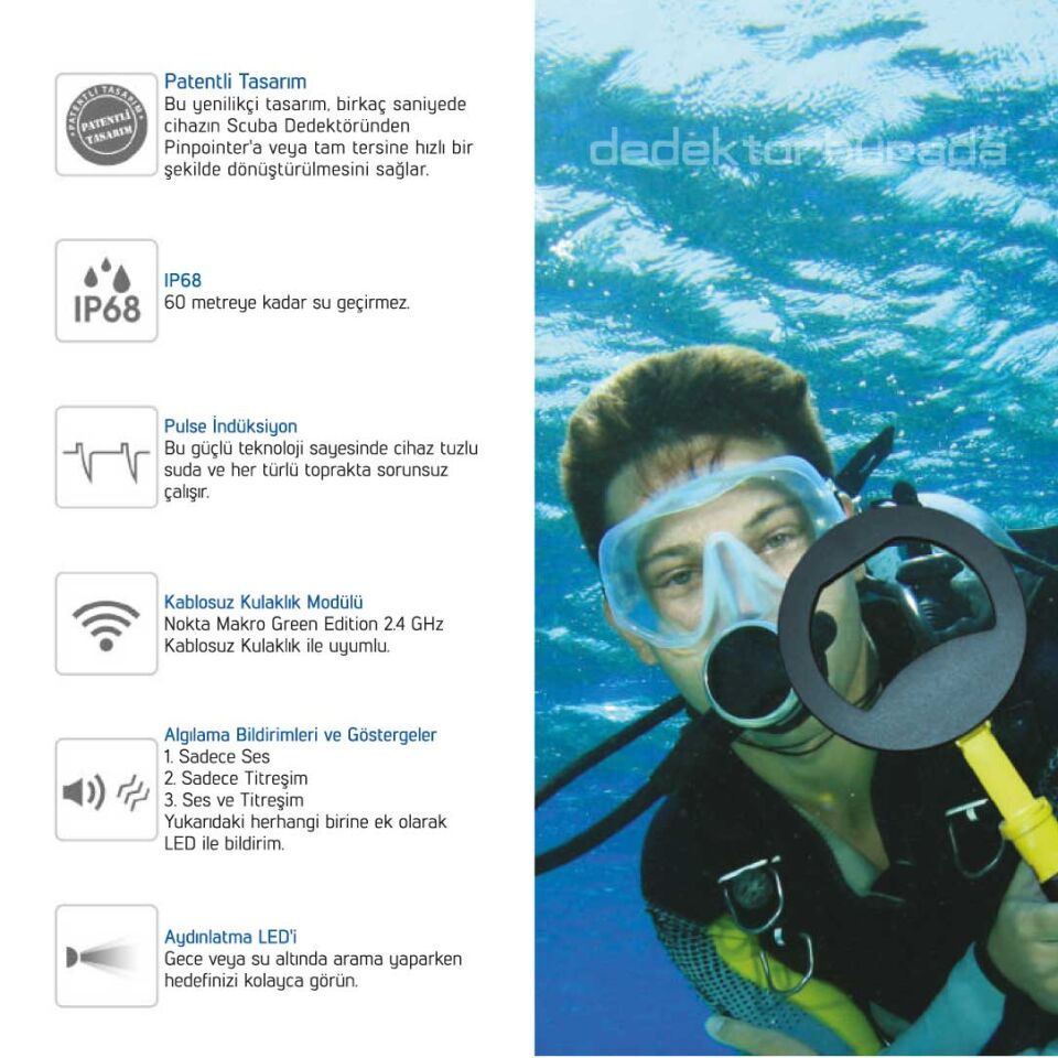 PulseDive Scuba Dedektörü - Tekli 20cm - Sarı