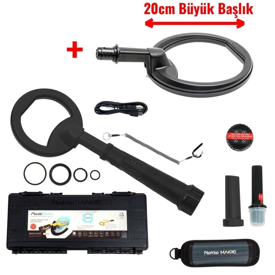 PulseDive Su Altı Dedektörü&Sahil Arama Dedektörü - Büyük Arama Başlıklı 20cm - Siyah