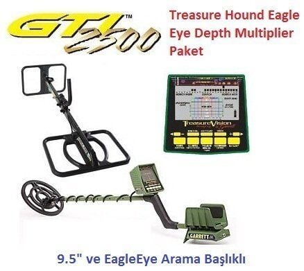 GTI 2500 Define Dedektörü Treasure Hound Eagle Eye Depth Multiplier Paket (9,5 inch ve EagleEye Başlık)