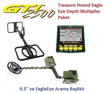 GTI 2500 Define Dedektörü Treasure Hound Eagle Eye Depth Multiplier Paket (9,5 inch ve EagleEye Başlık)