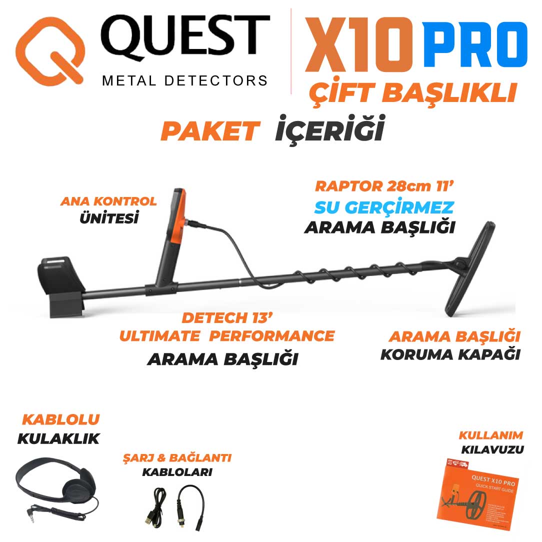 Quest X10 Pro Dedektör Çift Başlıklı - 9x11'' + 13'' Ultimate Başlık